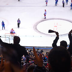 Silhouette von Eishockeyfans im Stadion