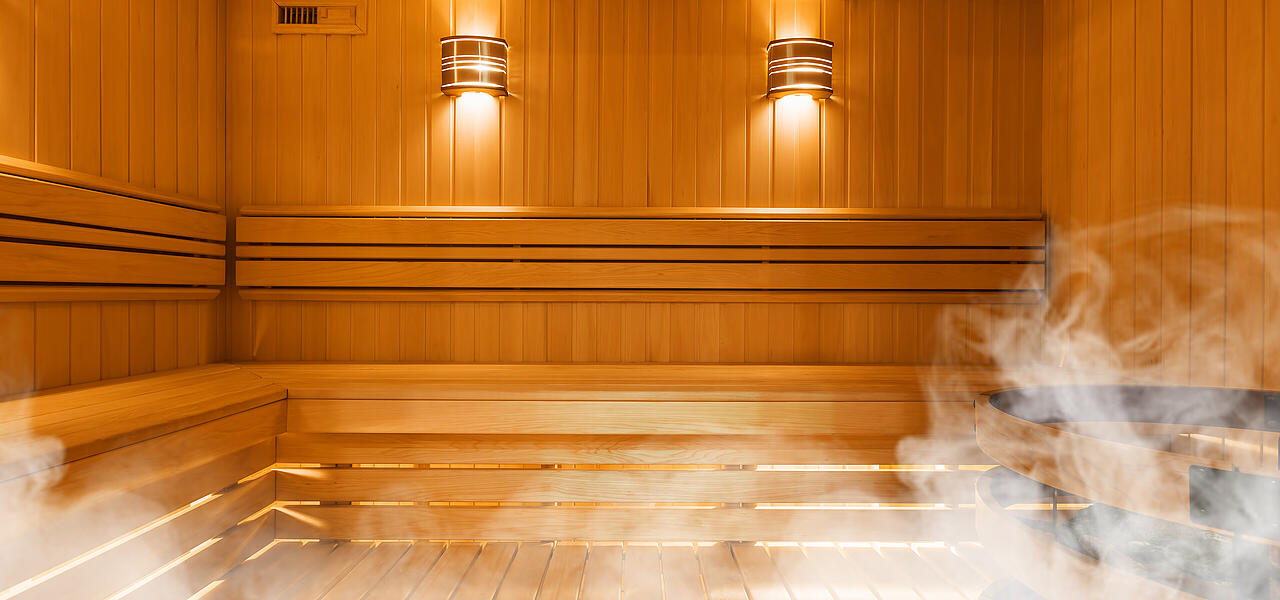 Interior of Finnish sauna, classic wooden sauna