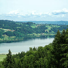 Blick auf einen See und die Berge im Allgäu