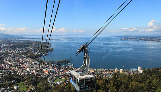 Bregenz mit Bodensee von der Pf&auml;nderbahn aus gesehen