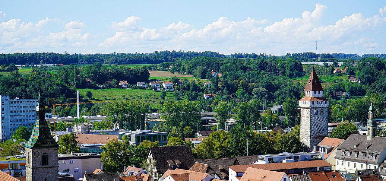 Blick auf die Südstadt von Ravensburg vom Blaserturm
