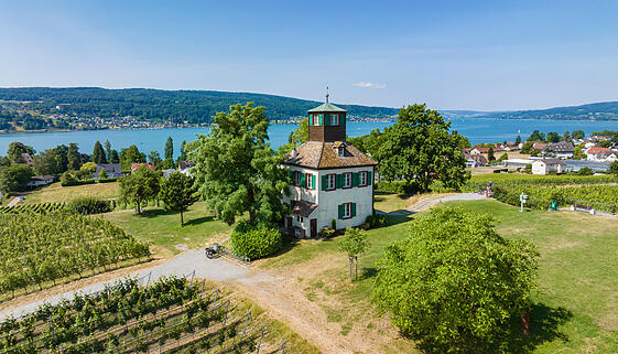Luftbild vom Aussichtspunkt Hochwart auf der Insel Reichenau