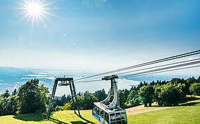 Blick von der Pfänderbahn ausgehend auf Bregenz und den Bodensee