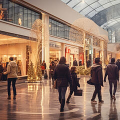 Belebte Shoppingmall mit kleinen Geschäften und Boutiquen Belebte Shoppingmall mit kleinen Geschäften und Boutiquen