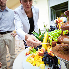 Schokobrunnen mit Früchten im Maestrani Chocolarium in St. Gallen